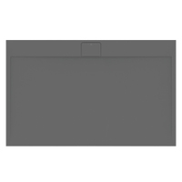 Immagine di Ideal Standard ULTRA FLAT S I.LIFE piatto doccia rettangolare L.160 P.100 cm, antiscivolo e con scarico nascosto sul lato lungo, in IdealSolid+, effetto pietra, colore grigio cemento finitura opaco T5232FS