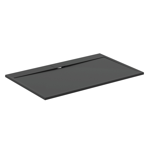 Immagine di Ideal Standard ULTRA FLAT S I.LIFE piatto doccia rettangolare L.160 P.100 cm, antiscivolo e con scarico nascosto sul lato lungo, in IdealSolid+, effetto pietra, colore nero finitura opaco T5232FV