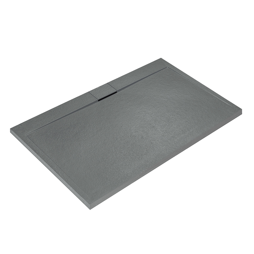 Immagine di Ideal Standard ULTRA FLAT S I.LIFE piatto doccia rettangolare L.140 P.90 cm, antiscivolo e con scarico nascosto sul lato lungo, in IdealSolid+, effetto pietra, colore grigio cemento finitura opaco T5222FS