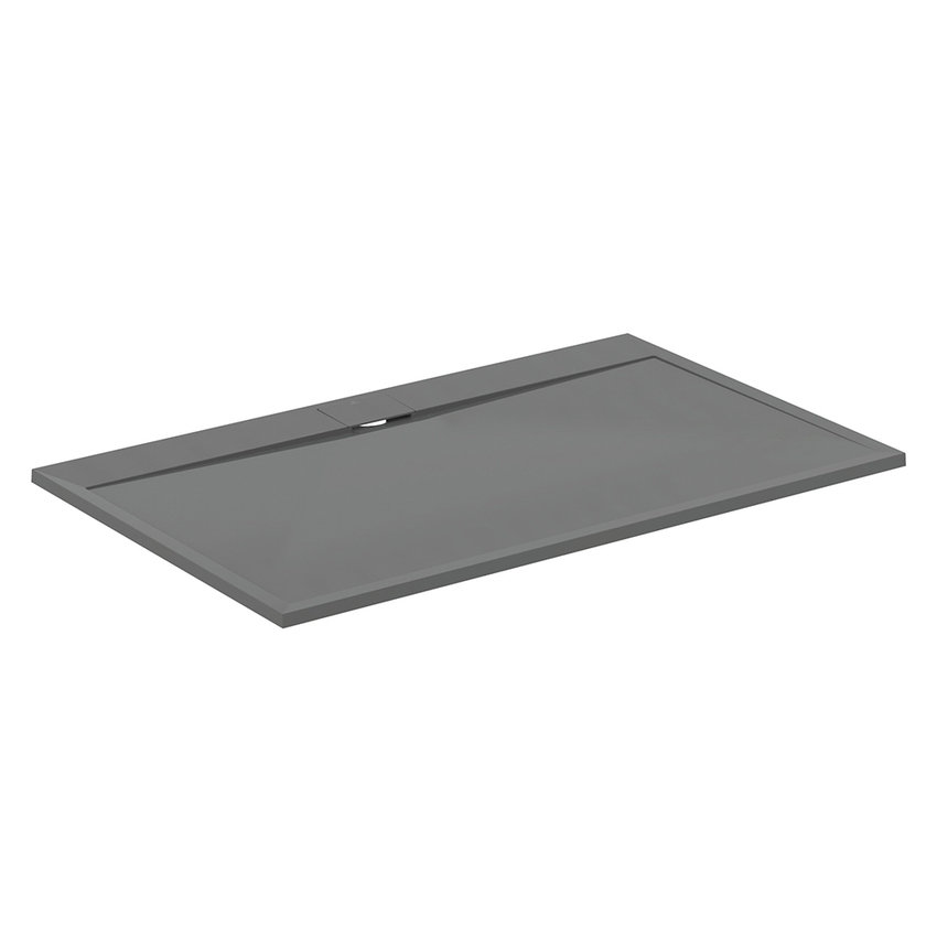 Immagine di Ideal Standard ULTRA FLAT S I.LIFE piatto doccia rettangolare L.140 P.90 cm, antiscivolo e con scarico nascosto sul lato lungo, in IdealSolid+, effetto pietra, colore grigio cemento finitura opaco T5222FS