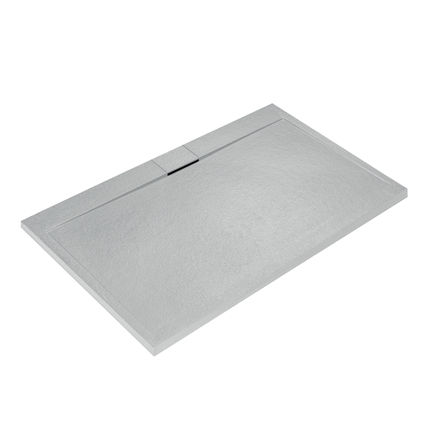 Immagine di Ideal Standard ULTRA FLAT S I.LIFE piatto doccia rettangolare L.140 P.70 cm, antiscivolo e con scarico nascosto sul lato lungo, in IdealSolid+, effetto pietra, colore bianco finitura opaco T5241FR