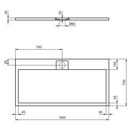 Immagine di Ideal Standard ULTRA FLAT S I.LIFE piatto doccia rettangolare L.140 P.70 cm, antiscivolo e con scarico nascosto sul lato lungo, in IdealSolid+, effetto pietra, colore sabbia finitura opaco T5241FT