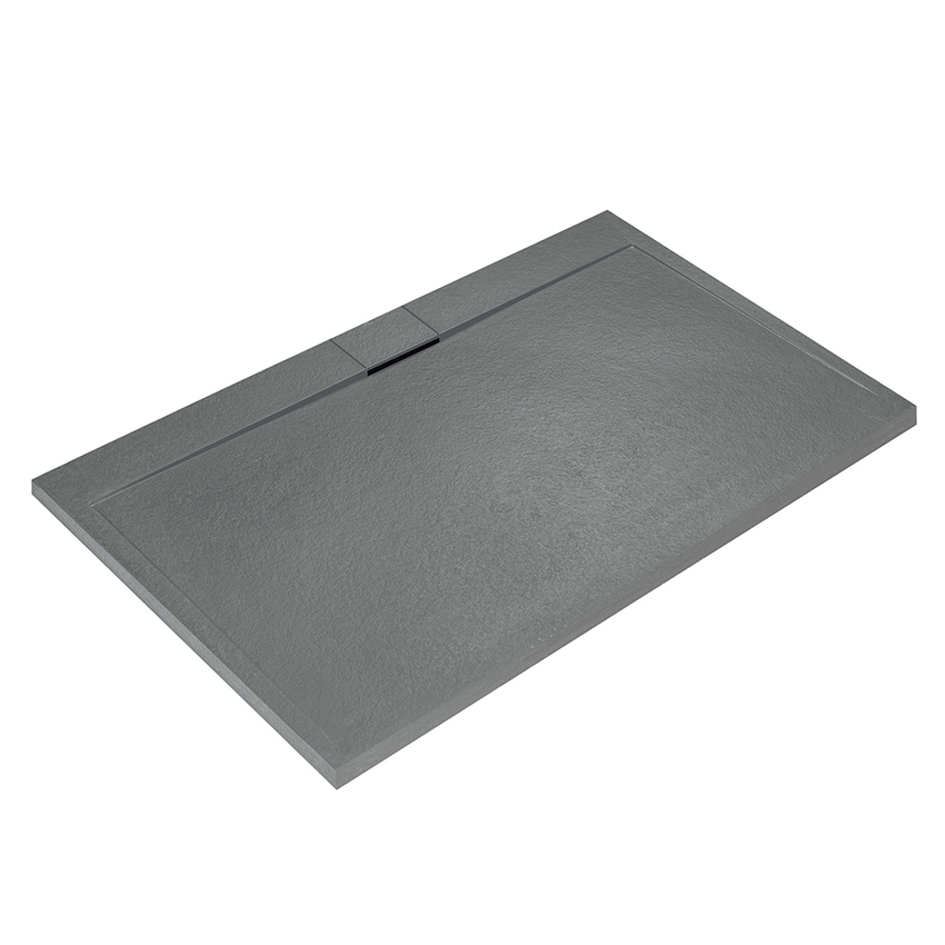 Immagine di Ideal Standard ULTRA FLAT S I.LIFE piatto doccia rettangolare L.140 P.70 cm, antiscivolo e con scarico nascosto sul lato lungo, in IdealSolid+, effetto pietra, colore grigio cemento finitura opaco T5241FS