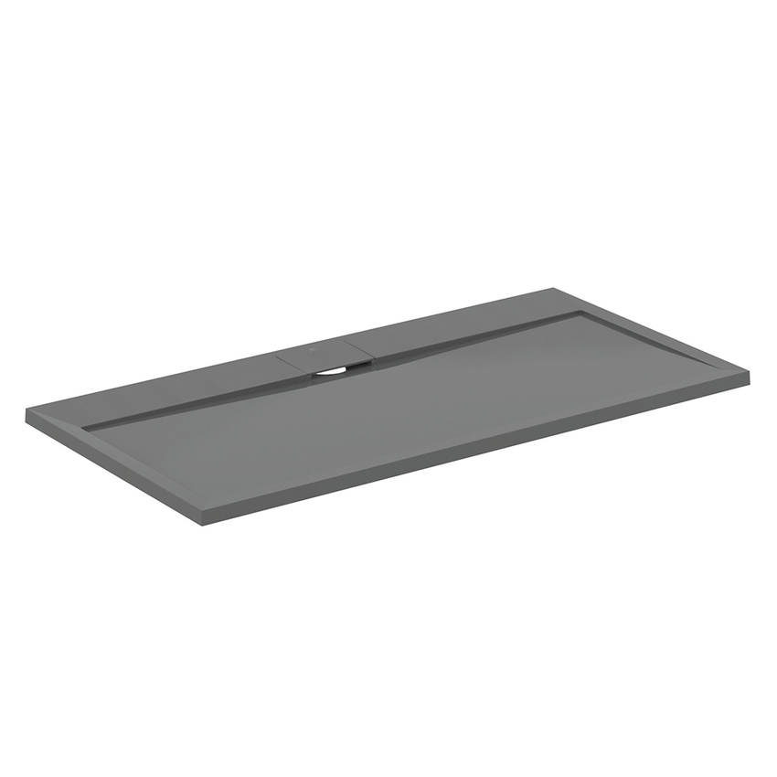 Immagine di Ideal Standard ULTRA FLAT S I.LIFE piatto doccia rettangolare L.140 P.70 cm, antiscivolo e con scarico nascosto sul lato lungo, in IdealSolid+, effetto pietra, colore grigio cemento finitura opaco T5241FS