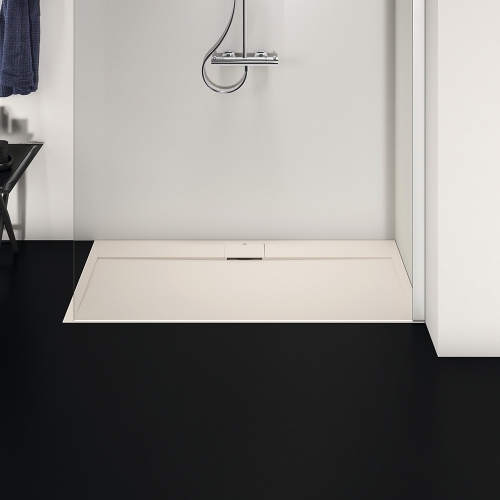 Immagine di Ideal Standard ULTRA FLAT S I.LIFE piatto doccia rettangolare L.140 P.70 cm, antiscivolo e con scarico nascosto sul lato lungo, in IdealSolid+, effetto pietra, colore sabbia finitura opaco T5241FT