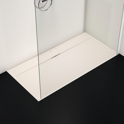 Immagine di Ideal Standard ULTRA FLAT S I.LIFE piatto doccia rettangolare L.140 P.70 cm, antiscivolo e con scarico nascosto sul lato lungo, in IdealSolid+, effetto pietra, colore sabbia finitura opaco T5241FT