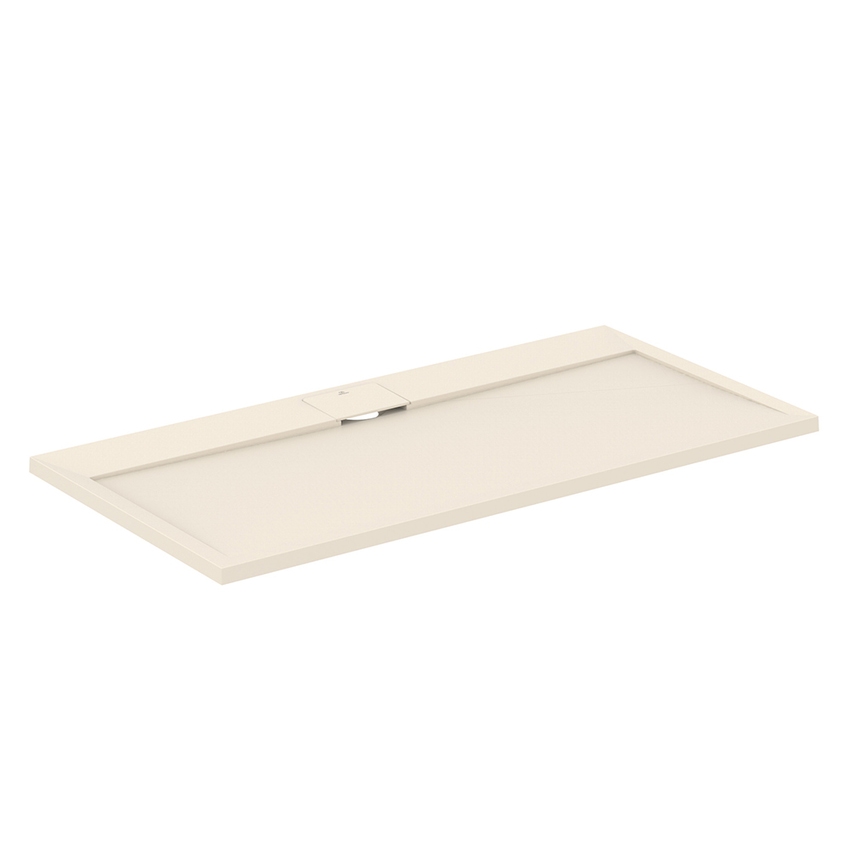 Immagine di Ideal Standard ULTRA FLAT S I.LIFE piatto doccia rettangolare L.140 P.70 cm, antiscivolo e con scarico nascosto sul lato lungo, in IdealSolid+, effetto pietra, colore sabbia finitura opaco T5241FT