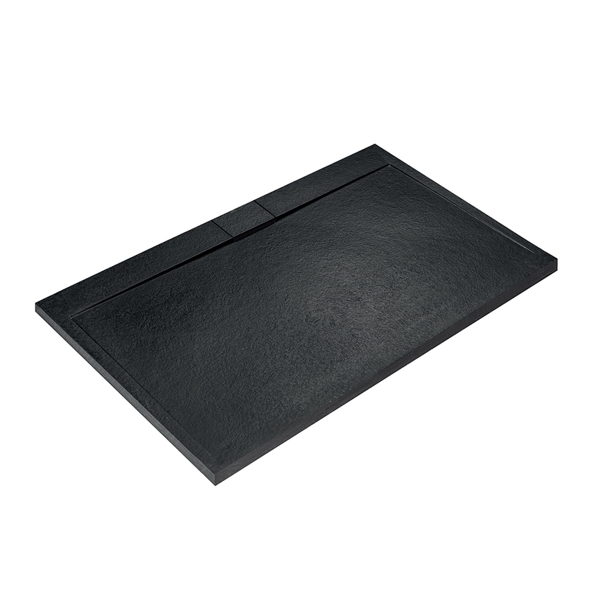 Immagine di Ideal Standard ULTRA FLAT S I.LIFE piatto doccia rettangolare L.140 P.70 cm, antiscivolo e con scarico nascosto sul lato lungo, in IdealSolid+, effetto pietra, colore nero finitura opaco T5241FV