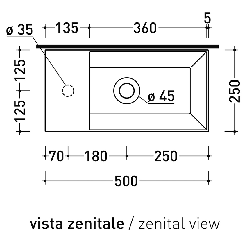 Immagine di Flaminia APPLIGHT 5025 SX lavabo L.50 P.25 cm, sospeso con piano rubinetteria a sinistra, senza troppopieno, colore argilla finitura opaco AP5025SXARG