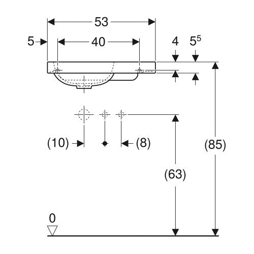 Immagine di Geberit ICON LIGHT lavamani sospeso L.53 cm, con foro rubinetteria a destra, senza troppopieno, colore bianco finitura lucido 501.832.00.1