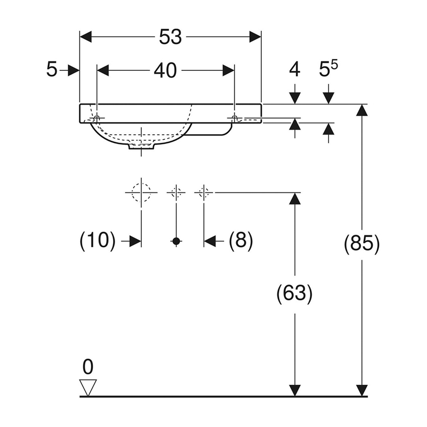 Immagine di Geberit ICON LIGHT lavamani sospeso L.53 cm, con foro rubinetteria a destra, senza troppopieno, colore bianco finitura lucido 501.832.00.1