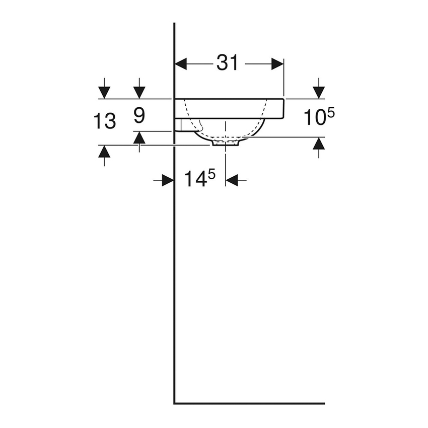 Immagine di Geberit ICON LIGHT lavamani sospeso L.53 cm, con foro rubinetteria a destra, senza troppopieno, colore bianco finitura lucido 501.832.00.1