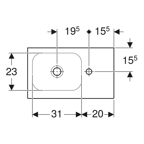 Immagine di Geberit ICON LIGHT lavamani sospeso L.53 cm, con foro rubinetteria a destra, senza troppopieno, colore bianco finitura lucido 501.832.00.1
