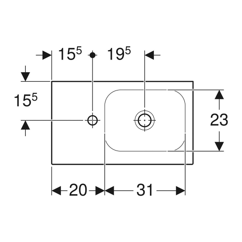Immagine di Geberit ICON LIGHT lavamani sospeso L.53 cm, con foro rubinetteria a sinistra, senza troppopieno, colore bianco finitura opaco 501.833.JT.1