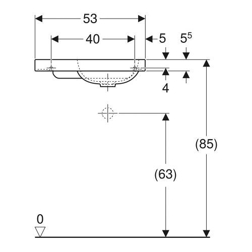 Immagine di Geberit ICON LIGHT lavamani sospeso L.53 cm, con foro rubinetteria a sinistra, senza troppopieno, colore bianco finitura opaco 501.833.JT.1