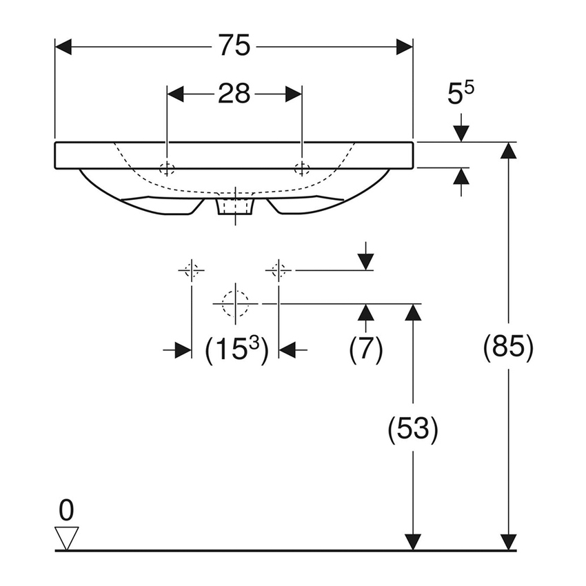 Immagine di Geberit ICON LIGHT lavabo L.75 cm, con foro rubinetteria e troppopieno, con superficie da appoggio, colore bianco finitura lucido 501.839.00.1