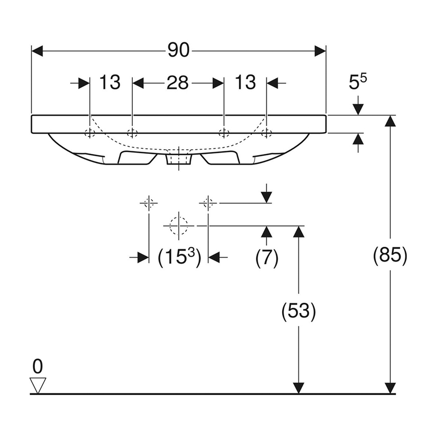 Immagine di Geberit ICON LIGHT lavabo L.90 cm, con foro rubinetteria e troppopieno, con superficie da appoggio, colore bianco finitura lucido 501.840.00.1