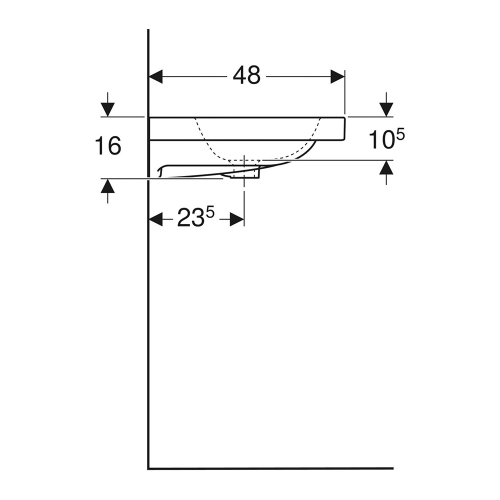 Immagine di Geberit ICON LIGHT lavabo L.90 cm, con foro rubinetteria e troppopieno, con superficie da appoggio, colore bianco finitura lucido 501.840.00.1