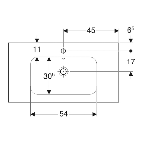 Immagine di Geberit ICON LIGHT lavabo L.90 cm, con foro rubinetteria e troppopieno, con superficie da appoggio, colore bianco finitura lucido 501.840.00.1