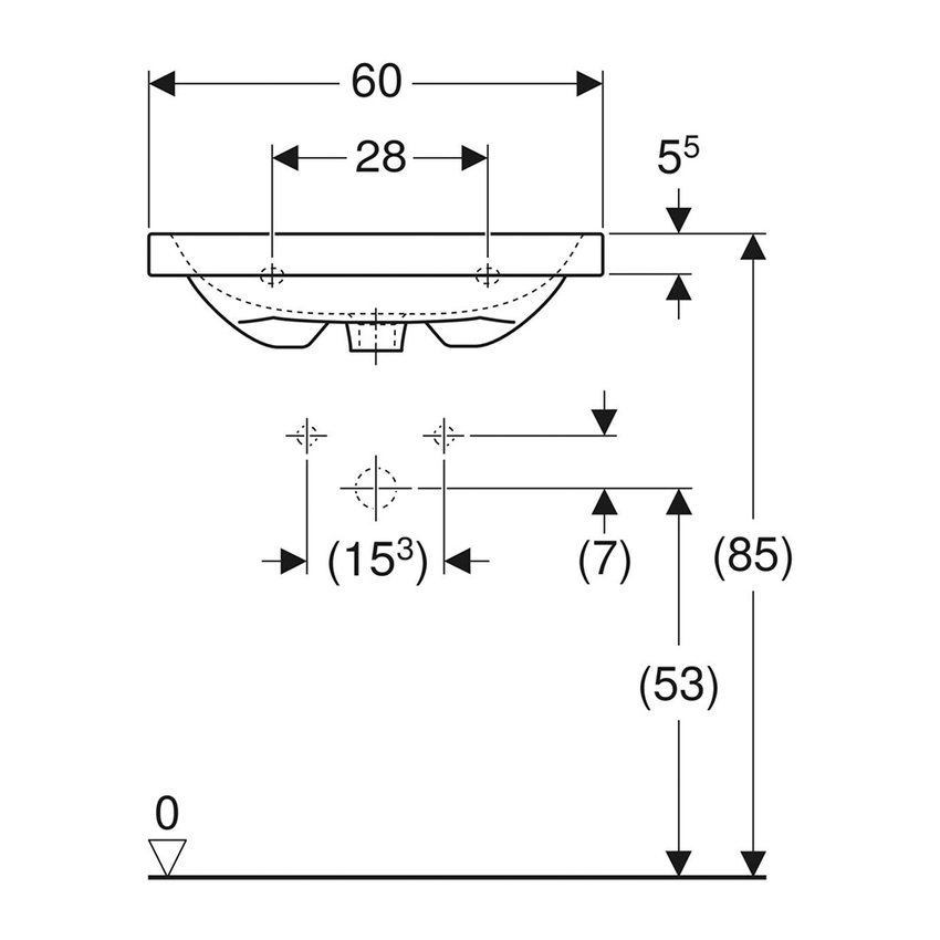 Immagine di Geberit ICON LIGHT lavabo compatto L.60 cm, con foro rubinetteria e troppopieno, colore bianco finitura lucido 501.841.00.1