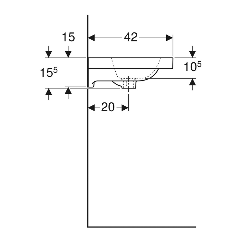 Immagine di Geberit ICON LIGHT lavabo compatto L.60 cm, con foro rubinetteria e troppopieno, colore bianco finitura lucido 501.841.00.1