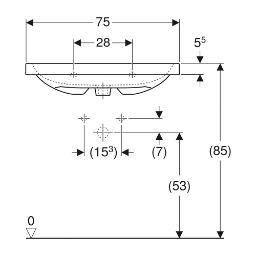Immagine di Geberit ICON LIGHT lavabo compatto L.75 cm, con foro rubinetteria e troppopieno, colore bianco finitura lucido 501.842.00.1