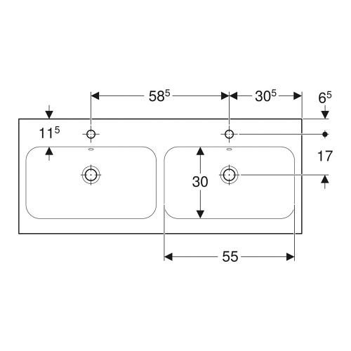 Immagine di Geberit ICON LIGHT lavabo doppio L.120 cm, con foro rubinetteria e troppopieno, colore bianco finitura lucido 501.838.00.1