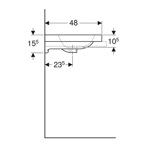 Immagine di Geberit ICON LIGHT lavabo da appoggio L.60 cm, con foro rubinetteria e troppopieno, lato inferiore e posteriore rettificato, colore bianco finitura lucido 501.847.00.1