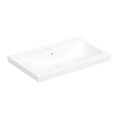 Immagine di Geberit ICON LIGHT lavabo da appoggio L.75 cm, con foro rubinetteria e troppopieno, lato inferiore e posteriore rettificato, colore bianco finitura lucido 501.848.00.1