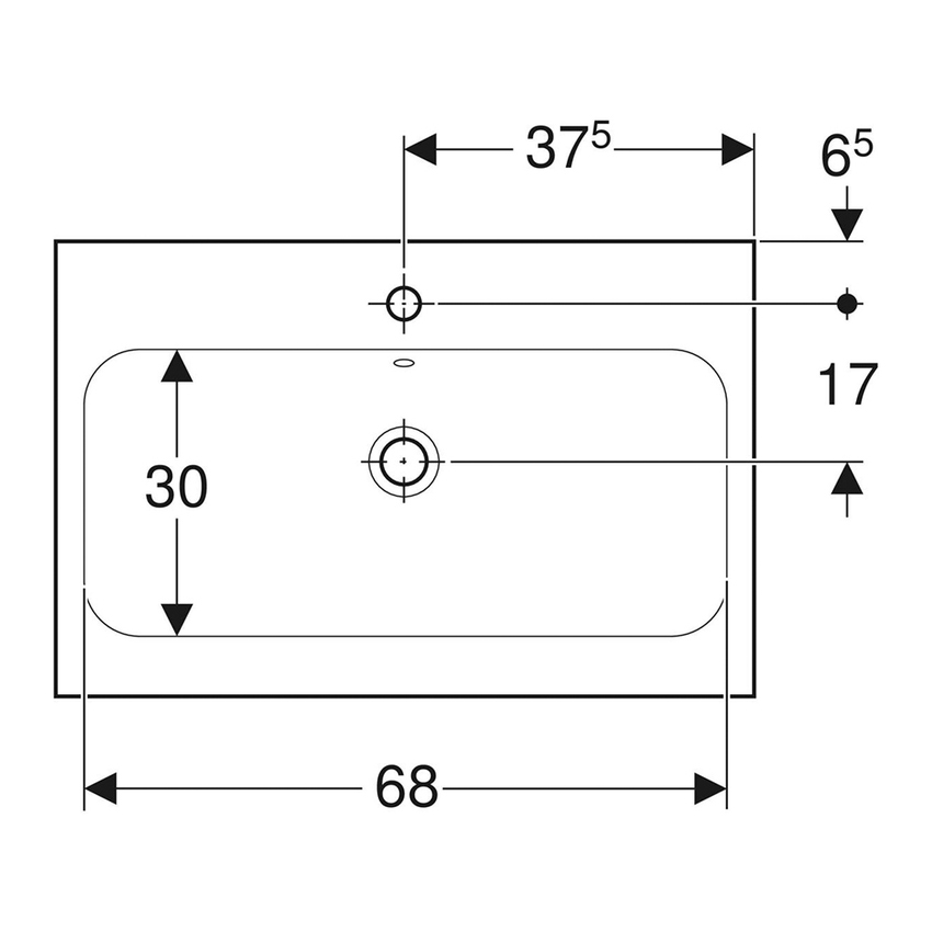 Immagine di Geberit ICON LIGHT lavabo da appoggio L.75 cm, con foro rubinetteria e troppopieno, lato inferiore e posteriore rettificato, colore bianco finitura opaco 501.848.JT.1