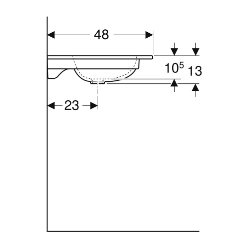 Immagine di Geberit ICON lavabo L.75 cm con bordo slim, sottolavabo, con foro rubinetteria, senza troppopieno, colore bianco finitura lucido 501.844.00.1