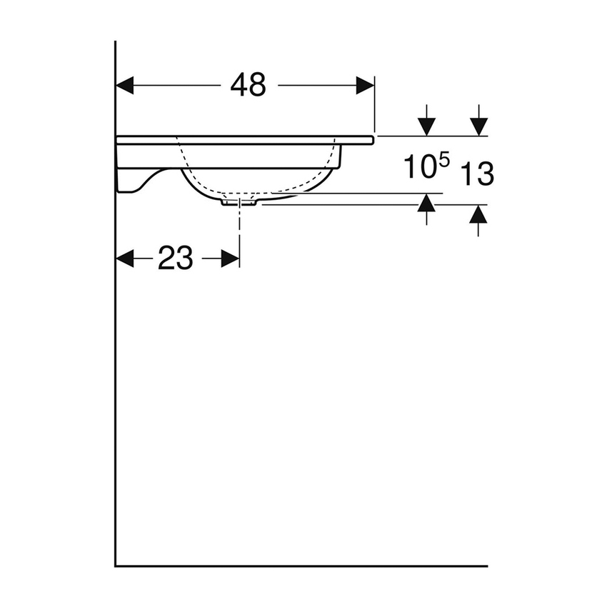 Immagine di Geberit ICON lavabo L.75 cm con bordo slim, sottolavabo, con foro rubinetteria, senza troppopieno, colore bianco finitura lucido 501.844.00.1