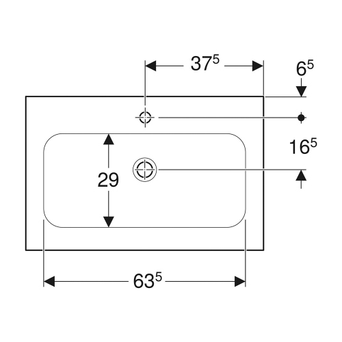 Immagine di Geberit ICON lavabo L.75 cm con bordo slim, sottolavabo, con foro rubinetteria, senza troppopieno, colore bianco finitura lucido 501.844.00.1