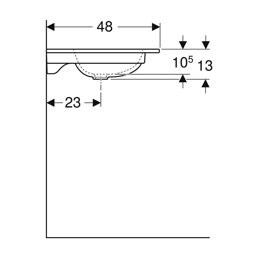 Immagine di Geberit ICON lavabo L.90 cm con bordo slim, sottolavabo, con foro rubinetteria, senza troppopieno, colore bianco finitura lucido 501.845.00.1