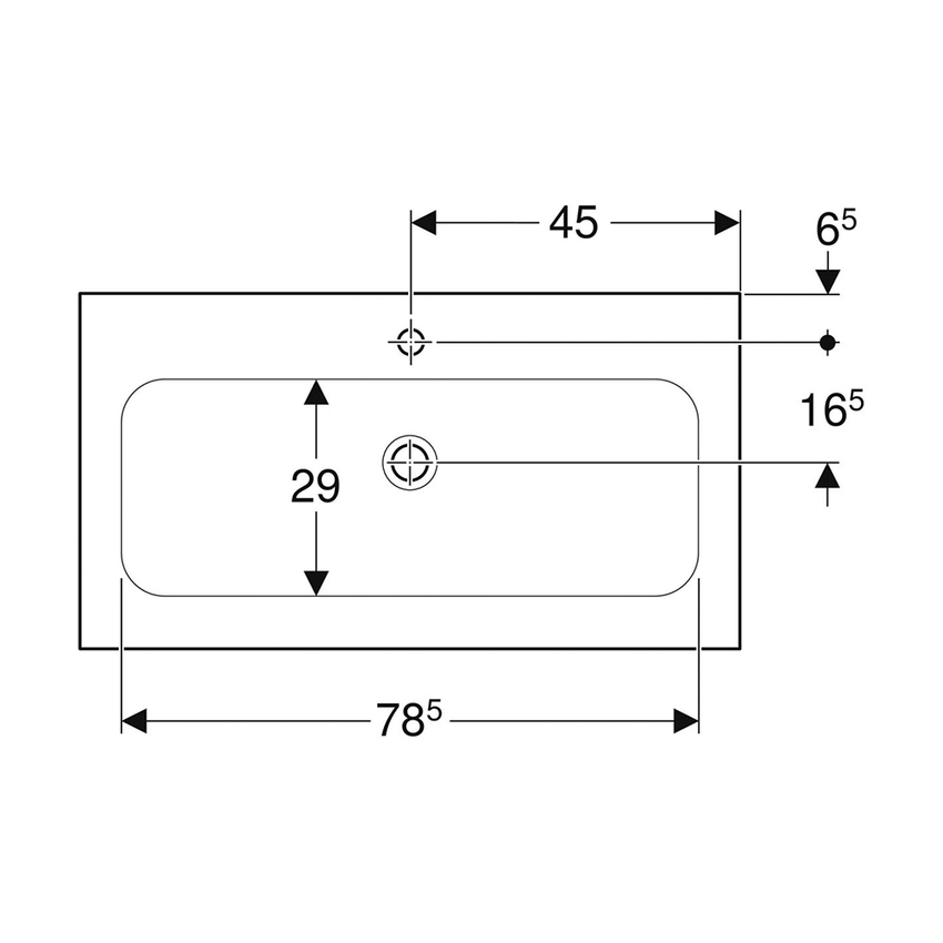 Immagine di Geberit ICON lavabo L.90 cm con bordo slim, sottolavabo, con foro rubinetteria, senza troppopieno, colore bianco finitura lucido 501.845.00.1