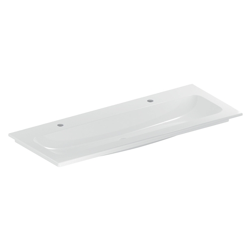 Immagine di Geberit ICON lavabo L.120 cm con bordo slim, sottolavabo, con 2 fori rubinetteria, senza troppopieno, colore bianco finitura lucido 501.846.00.1