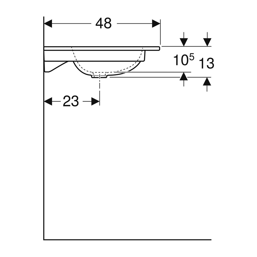 Immagine di Geberit ICON lavabo L.120 cm con bordo slim, sottolavabo, con 2 fori rubinetteria, senza troppopieno, colore bianco finitura lucido 501.846.00.1