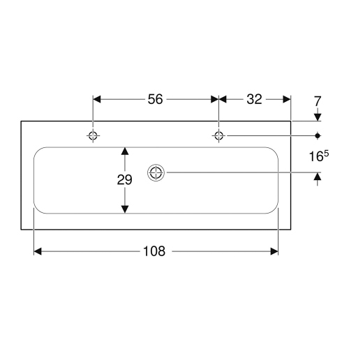 Immagine di Geberit ICON lavabo L.120 cm con bordo slim, sottolavabo, con 2 fori rubinetteria, senza troppopieno, colore bianco finitura lucido 501.846.00.1