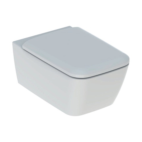 Immagine di Geberit ICON SQUARE set sanitari sospesi, vaso senza brida, con sedile a chiusura ammortizzata, bidet monoforo con troppopieno, colore bianco finitura lucido 500.807.00.1-231910000