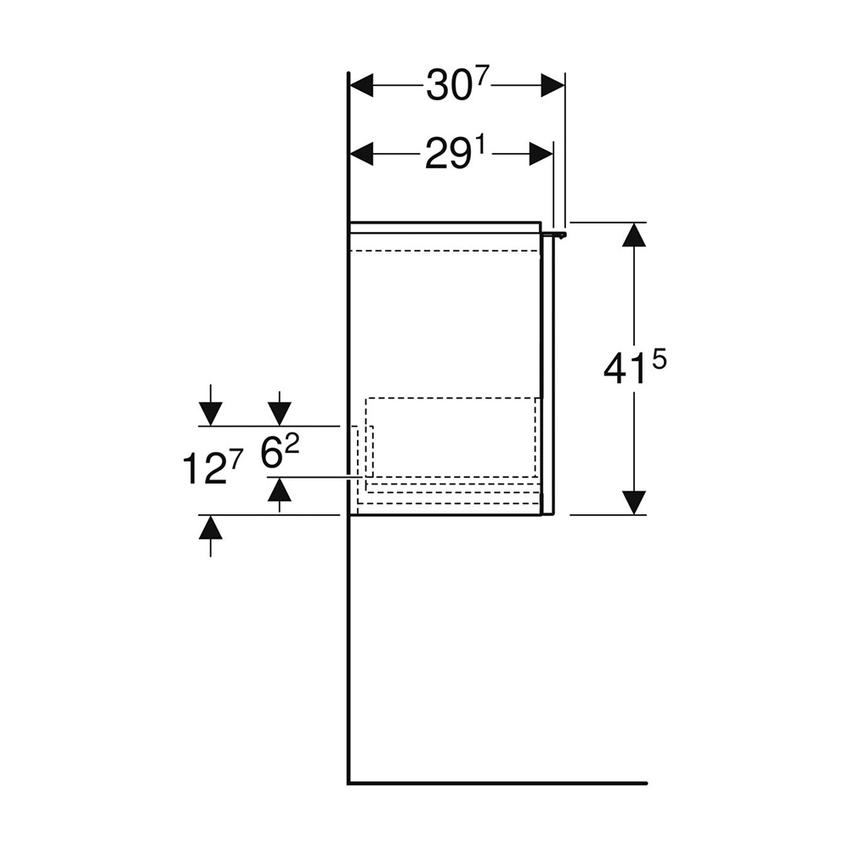 Immagine di Geberit ICON set L.53 cm con lavamani monoforo, ripiano per rubinetteria a destra, colore bianco finitura lucido e mobile sospeso, con 1 cassetto, colore bianco finitura lucido 501.832.00.1-502.302.01.1