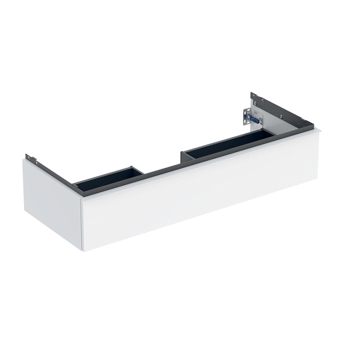 Immagine di Geberit ICON set L.120 cm con lavabo doppio foro, colore bianco finitura lucido e mobile sottolavabo sospeso, con 1 cassetto, colore bianco finitura lucido 501.837.00.1-502.313.01.1