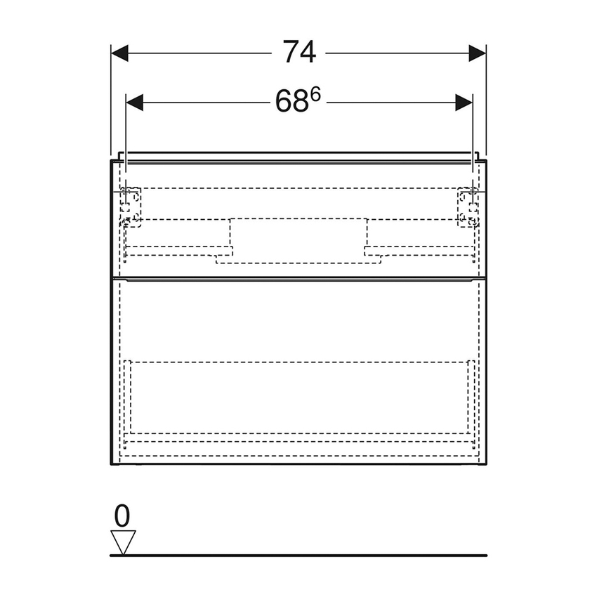 Immagine di Geberit ICON mobile sospeso L.75 cm per lavabo, con due cassetti a chiusura ammortizzata, maniglia colore bianco finitura opaco, corpo colore bianco finitura lucido 502.304.01.1
