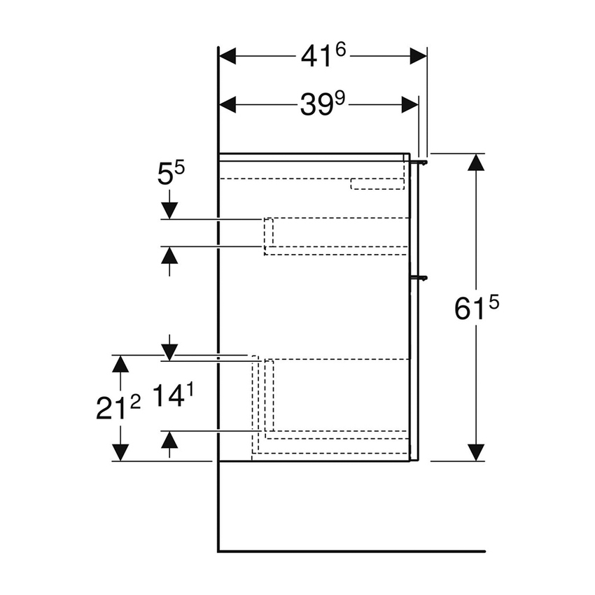 Immagine di Geberit ICON mobile compatto sospeso L.60 cm per lavabo, con due cassetti, maniglia colore bianco finitura opaco, corpo colore bianco finitura lucido 502.307.01.1