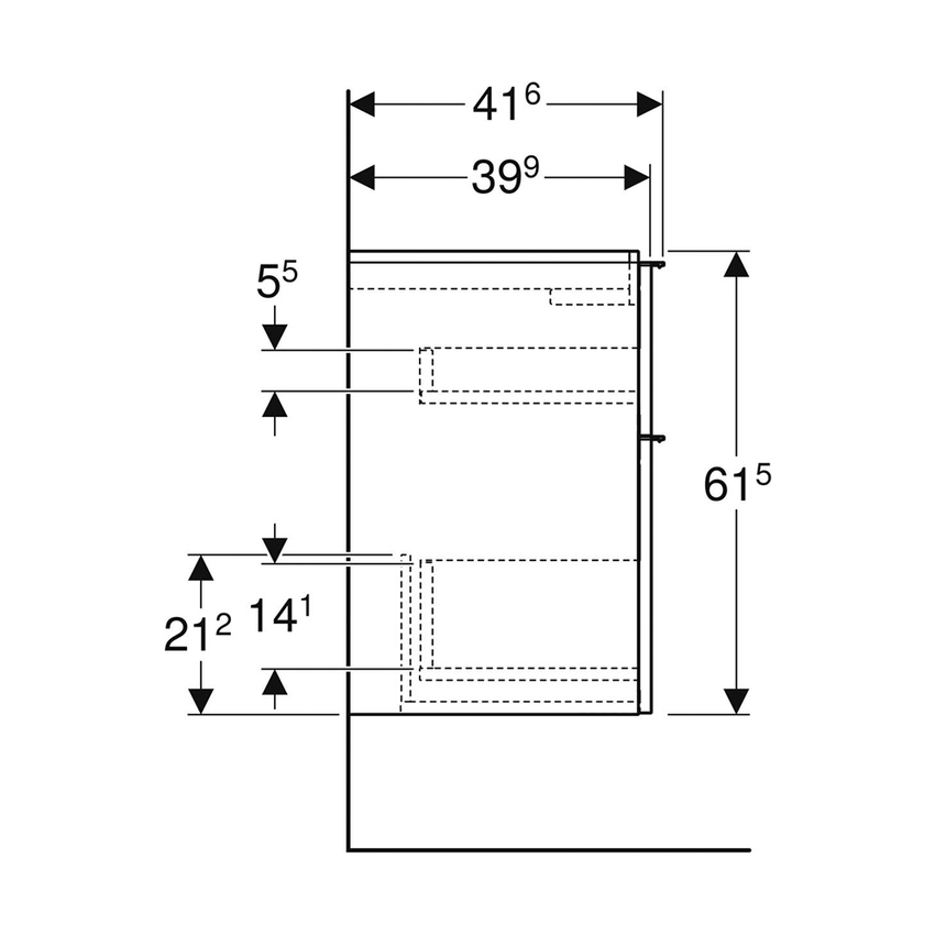 Immagine di Geberit ICON mobile compatto sospeso L.75 cm per lavabo, con due cassetti, maniglia colore bianco finitura opaco, corpo colore bianco finitura lucido 502.308.01.1