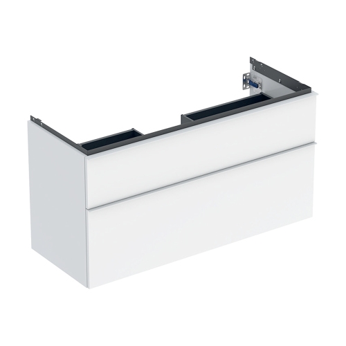 Immagine di Geberit ICON mobile sospeso L.120 cm per lavabo, con due cassetti a chiusura ammortizzata, maniglia colore bianco finitura opaco, corpo colore bianco finitura lucido 502.306.01.1