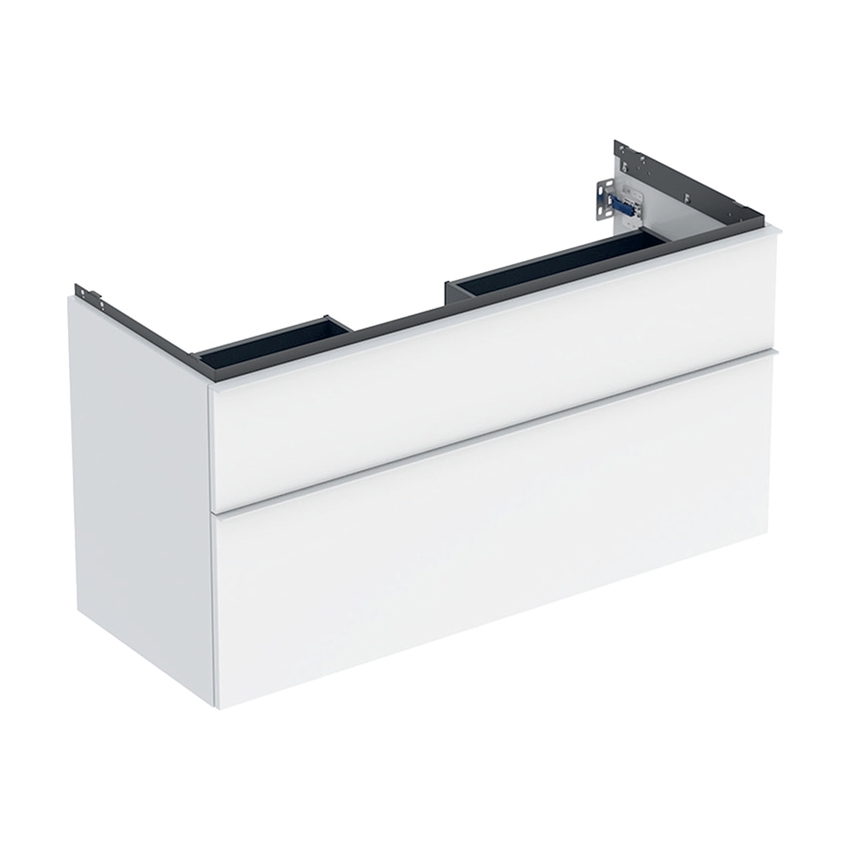 Immagine di Geberit ICON mobile sospeso L.118 cm per lavabo, con due cassetti a chiusura ammortizzata, maniglia colore bianco finitura opaco, corpo colore bianco finitura lucido 502.306.01.1