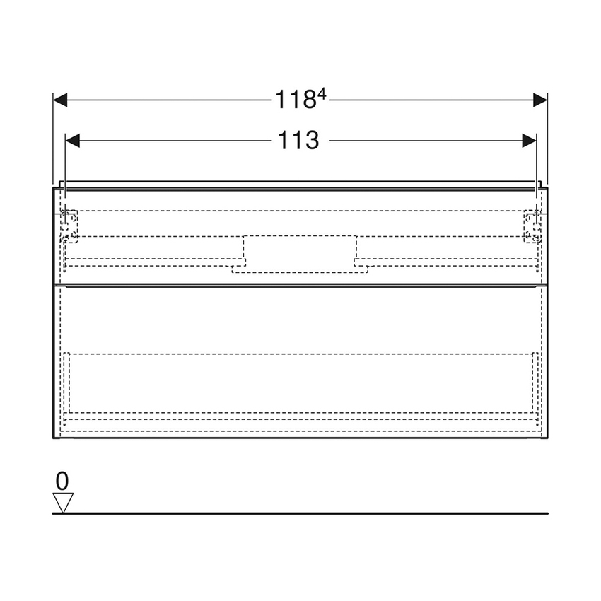 Immagine di Geberit ICON mobile sospeso L.120 cm per lavabo, con due cassetti a chiusura ammortizzata, maniglia colore bianco finitura opaco, corpo colore bianco finitura lucido 502.306.01.1