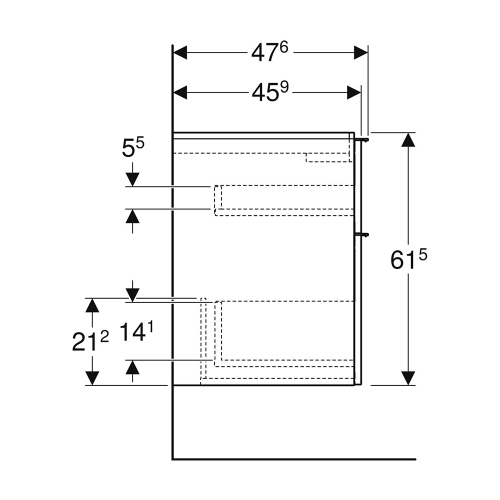 Immagine di Geberit ICON mobile sospeso L.120 cm per lavabo, con due cassetti a chiusura ammortizzata, maniglia colore bianco finitura opaco, corpo colore bianco finitura lucido 502.306.01.1