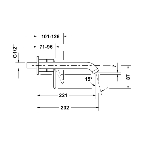 Immagine di Duravit BALCOON miscelatore monocomando P.23 cm per lavabo, a parete, MinusFlow, senza corpo incasso, finitura cromo BA1070004010