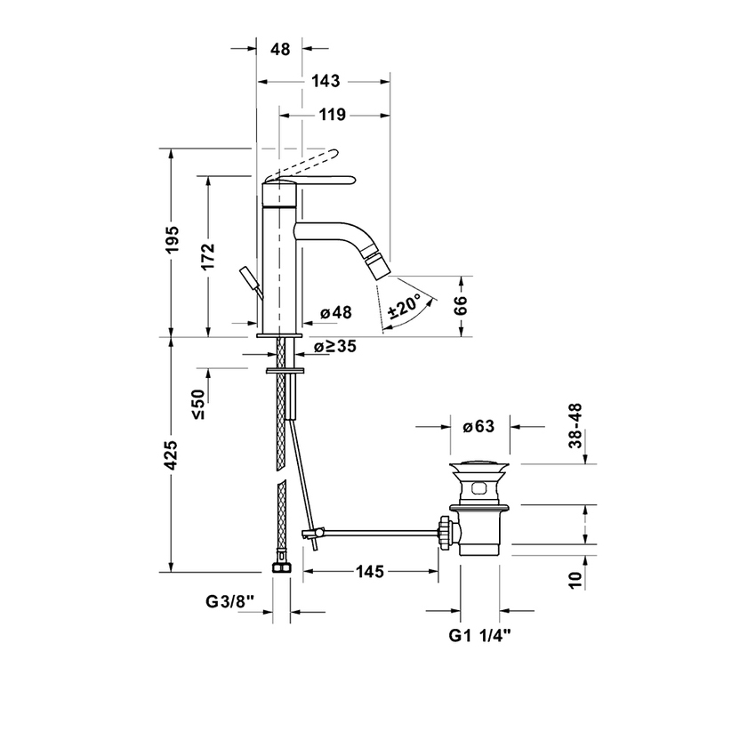 Immagine di Duravit BALCOON miscelatore monocomando per bidet, con scarico, finitura cromo BA2400001010